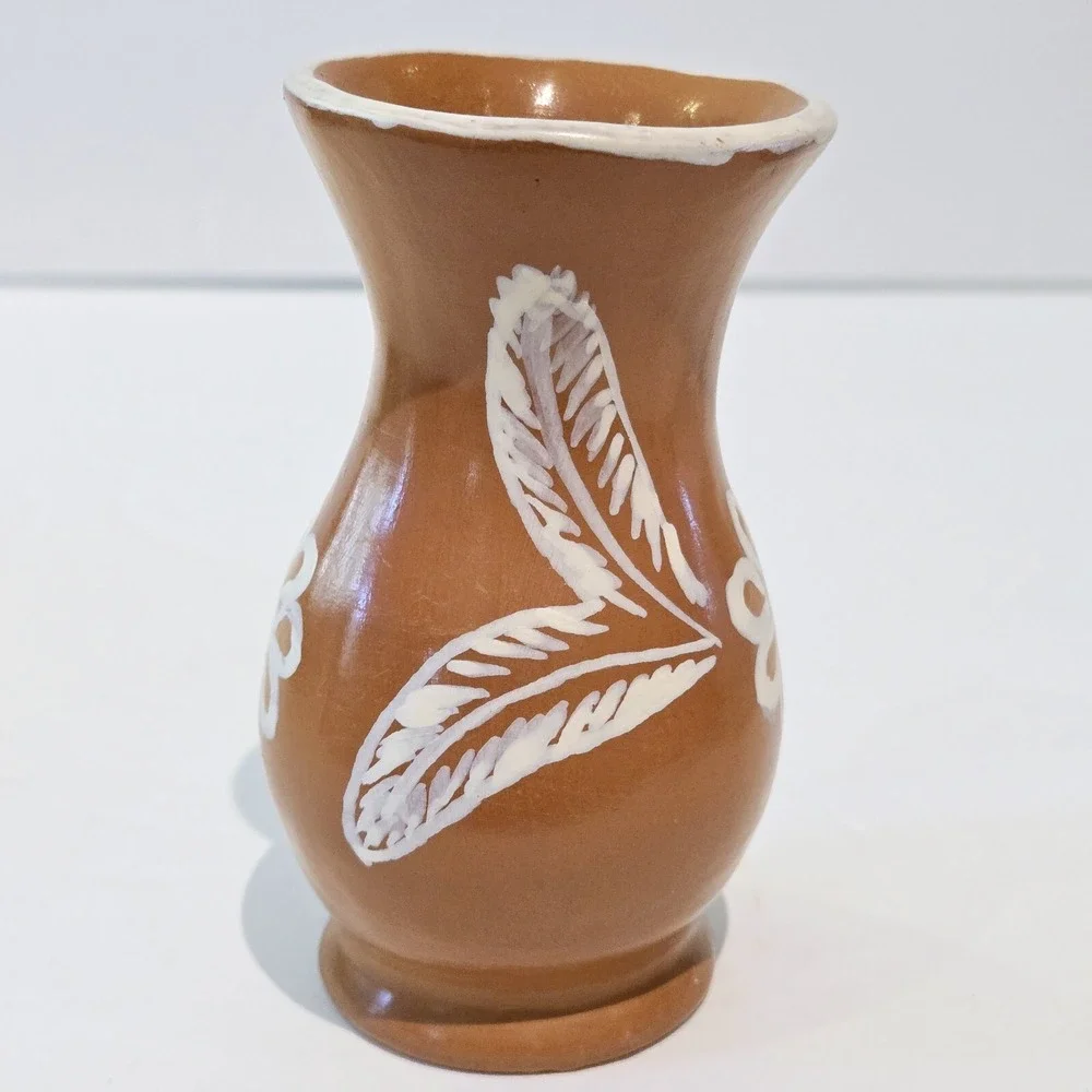 Vintage Floral Mini Redware Red Pottery Bud Vase